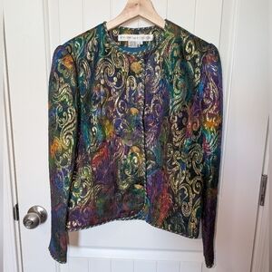 Vintage Anne Crimmins for Umi Collections Silk Blazer W6 Multi Color and Gold
